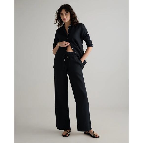 Quince Black Wide Leg Pants linen large - Picture 2 of 8